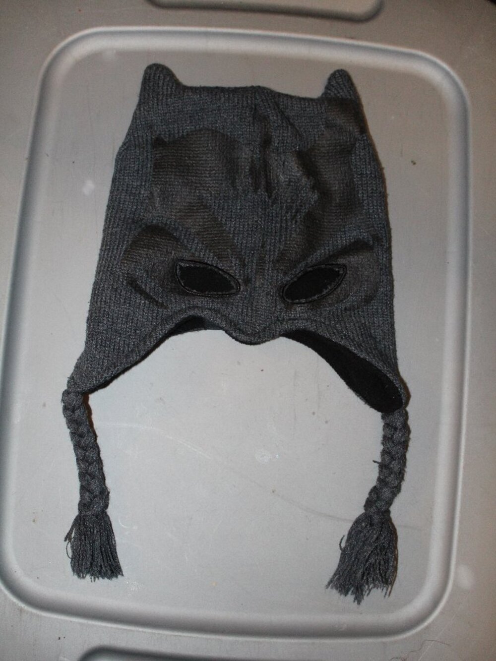 charcoal gray Toddler DC Comics Batman Peruvian knit winter hat with ear flaps